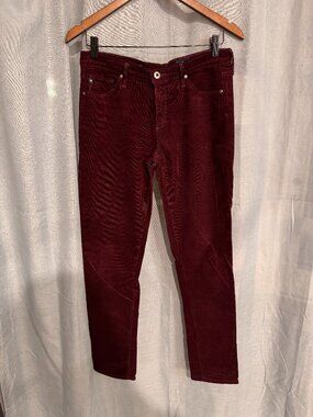 AG Adriano Goldschmied The Prima Mid-Rise Cigarette Corduroy Jeans 28R Burgundy